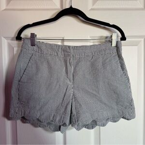 British Khaki Black and White Seersucker Scalloped Shorts
